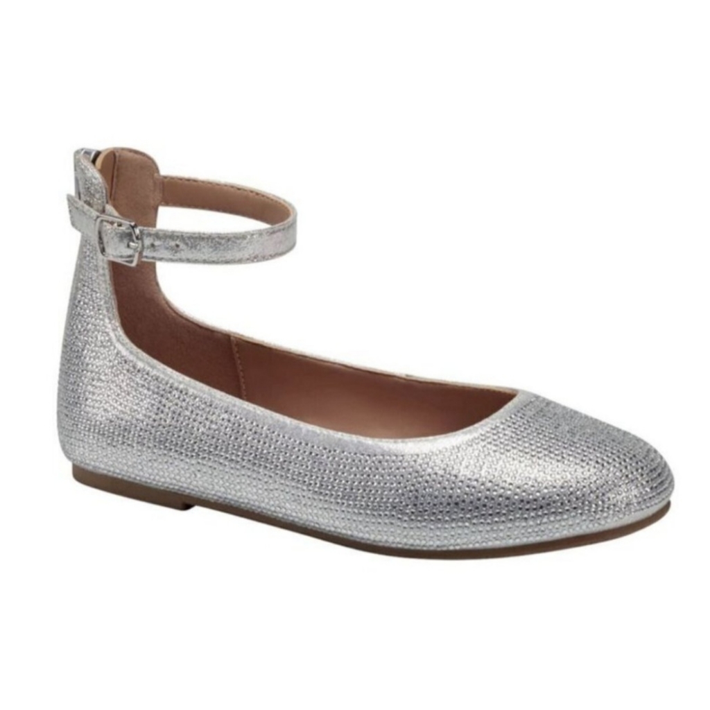 Inc Concepts Girl Elise Ballet Flat Ankle Strap Embellished Silver New Size 2